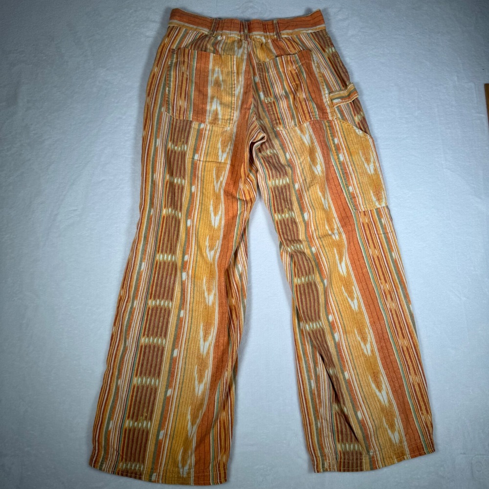 BDG Urban Outfitters Orange Ikat Stripe Wide Leg Carpenter Pants Linen Blend 2 - Picture 3 of 11